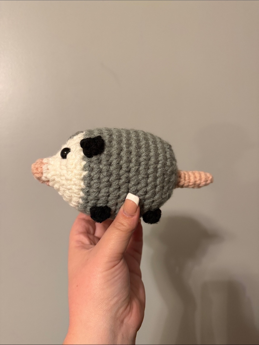 Handmade crocheted Plush opossum Gray, White & Pink
